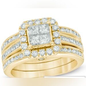 1-1/2 CT. T.W. Quad Princess-Cut Diamond Frame Bridal Set in 14K Gold